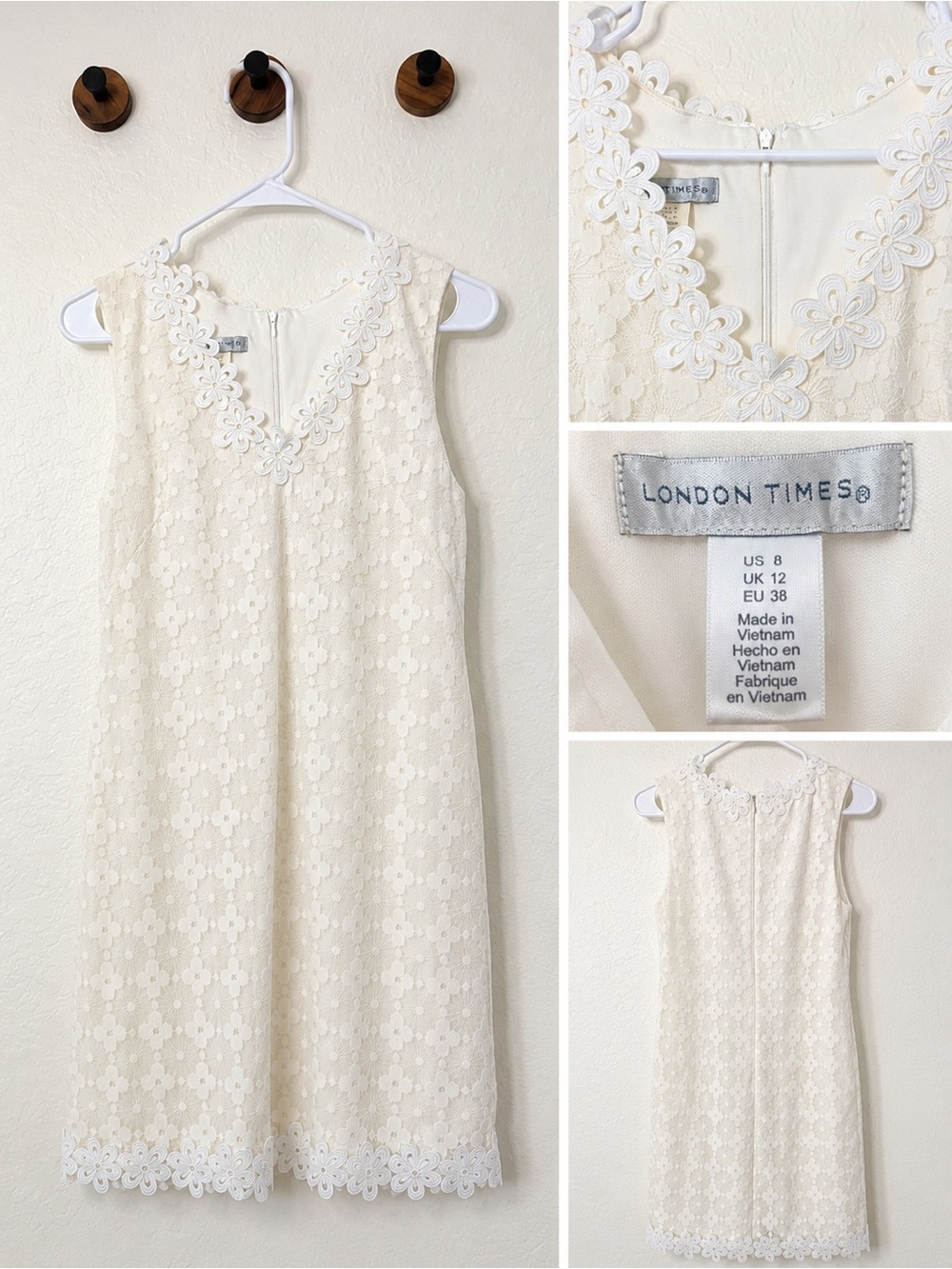 London Times Ivory Floral Lace Midi Shift Dress